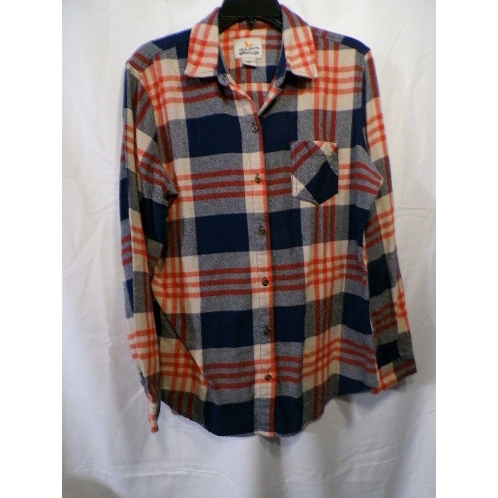 Field & Stream Women's Plaid Flannel Button-Up Shirt Large Long Sleeve